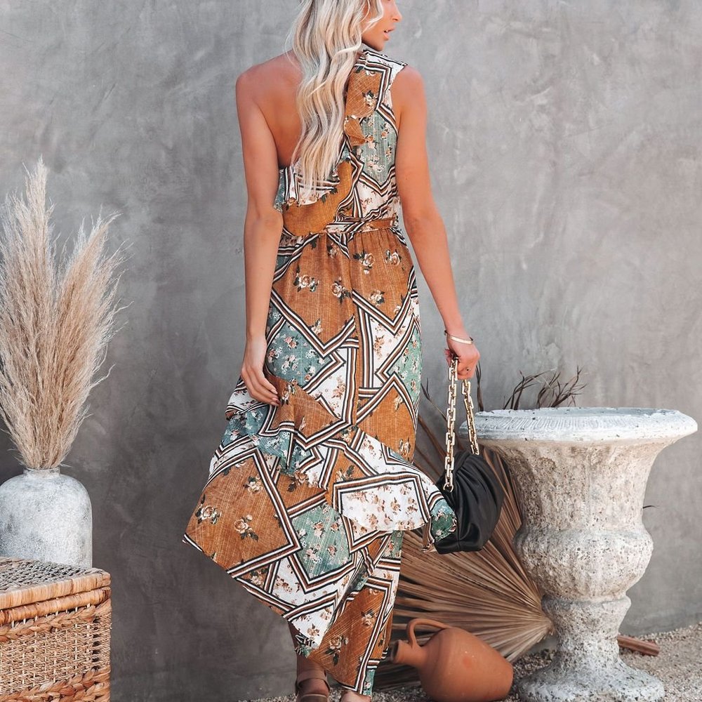 VICI LoveStitch 1 Shoulder Asymmetrical Ruffled Floral Maxi Dress Small 4-6 NWT - Picture 2 of 9